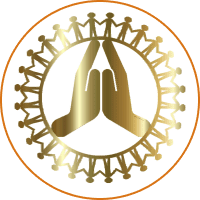 Golden hands and people circle emblem.