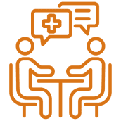 Two figures discussing health at a table.