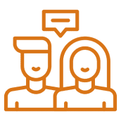 Two illustrated people with speech bubble.